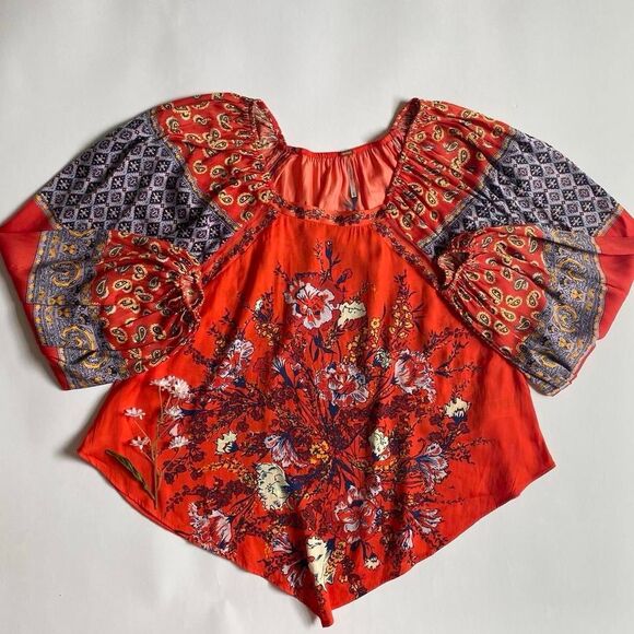 Free People orange floral boho top - Picture 1 of 8